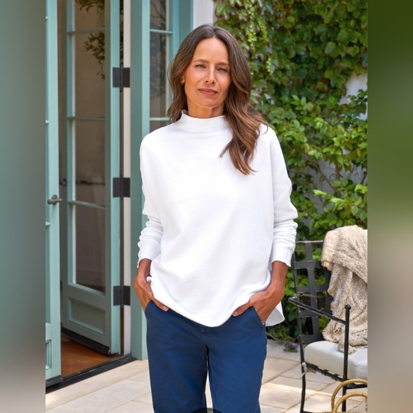 Frank & Eileen Tops - Frank & Eileen Effie Long-Sleeve Funnel Neck Capelet White Small $228